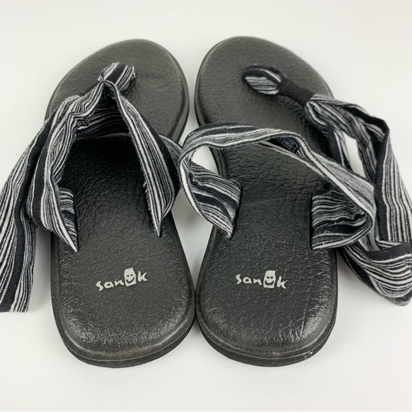 Sanuk Black White Striped 2 Double Strap Yoga Sling Sandals 7 - Picture 4 of 6